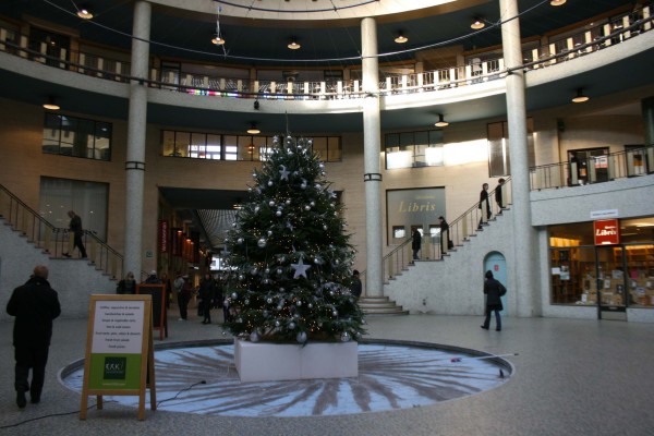 Design contemporain de sapin de Noël dans espace moderne